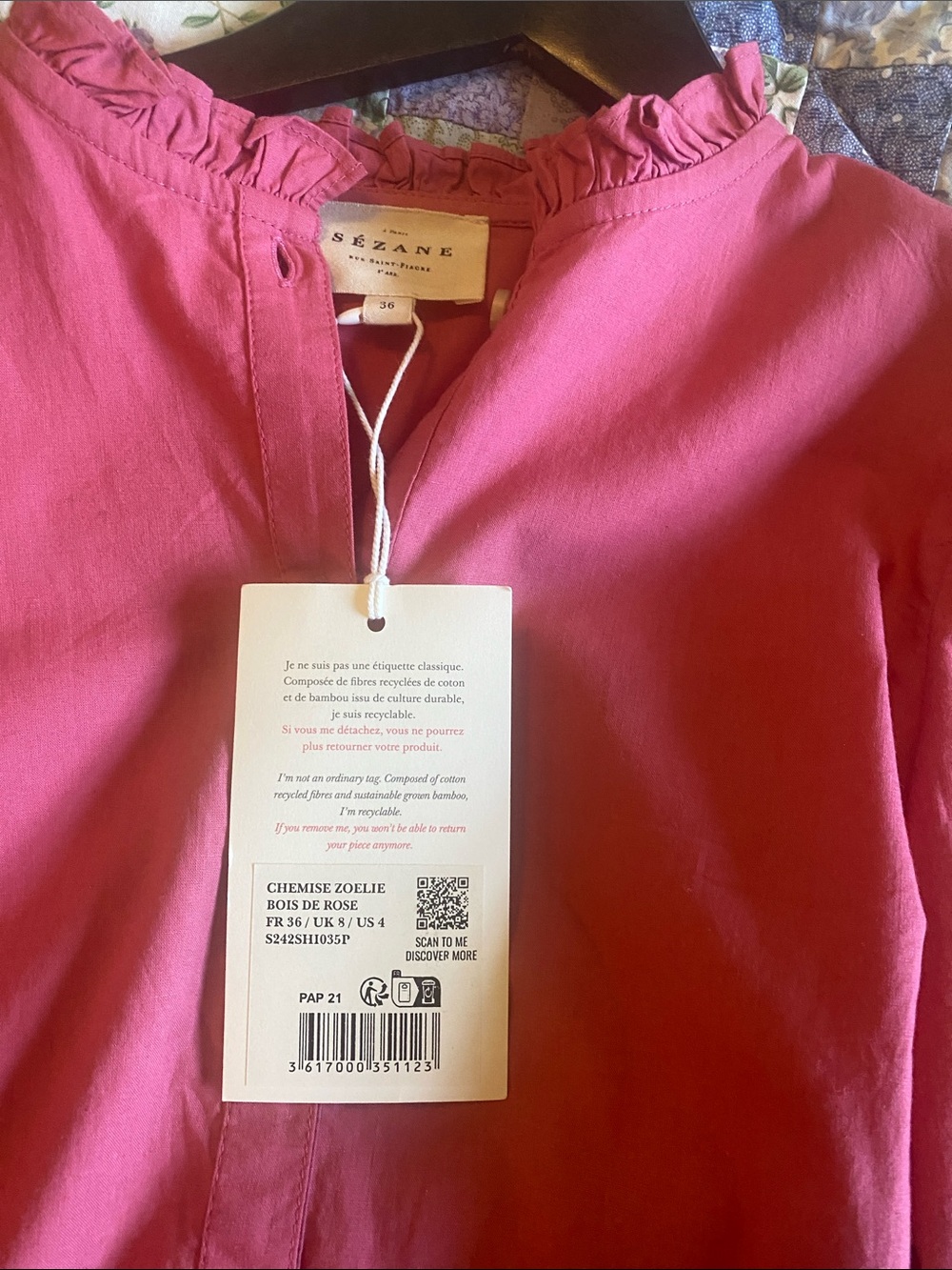Sezane Rose-Pink Eyelet Puff-Sleeve Blouse - Picture 5 of 5